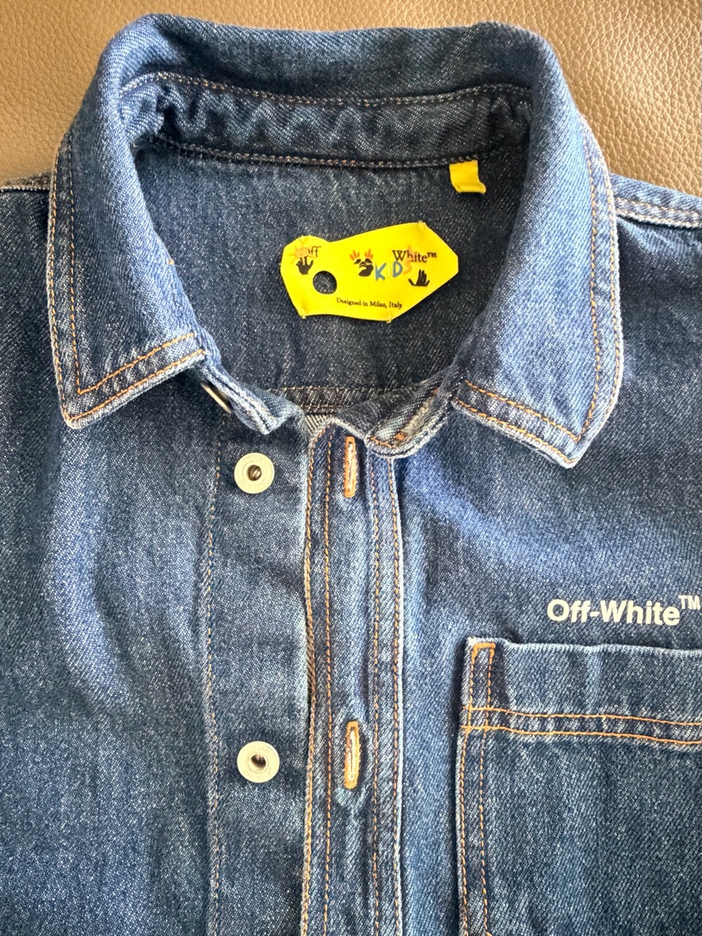 Off-White Kids' Logo Denim Shirt Jacket In Medium Blue 10y